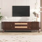 Meuble TV en bois naturel / blanc / rotin marron pour téléviseurs jusqu'à 75 pouces