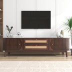 Meuble TV en bois naturel / blanc / rotin marron pour téléviseurs jusqu'à 75 pouces