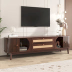 Meuble TV en bois naturel / blanc / rotin marron pour téléviseurs jusqu'à 75 pouces