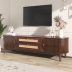 Meuble TV en bois naturel / blanc / rotin marron pour téléviseurs jusqu'à 75 pouces