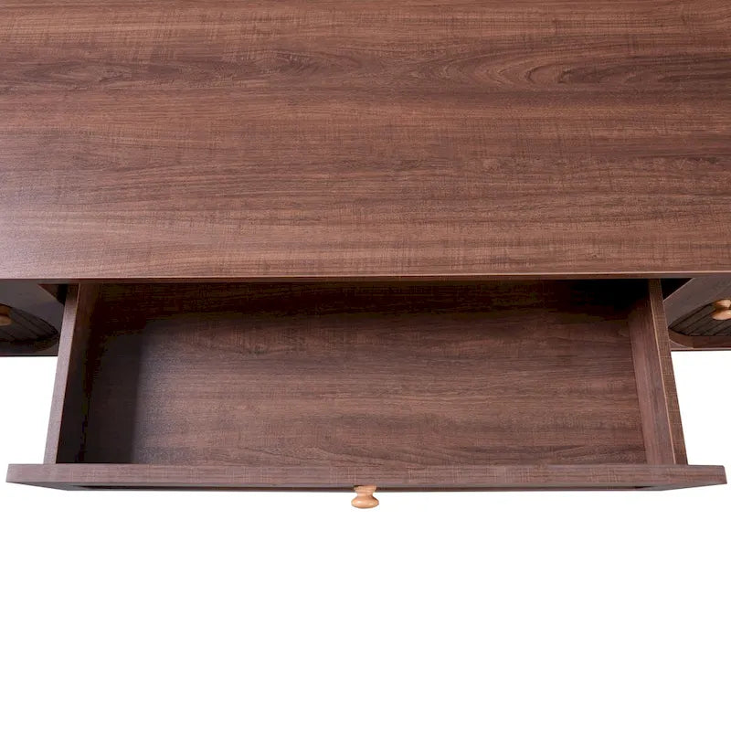 Meuble TV en bois naturel / blanc / rotin marron pour téléviseurs jusqu'à 75 pouces