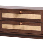Meuble TV en bois naturel / blanc / rotin marron pour téléviseurs jusqu'à 75 pouces