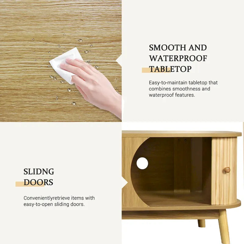 Meuble TV en bois naturel / blanc / rotin marron pour téléviseurs jusqu'à 75 pouces
