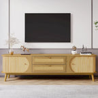 Meuble TV en bois naturel / blanc / rotin marron pour téléviseurs jusqu'à 75 pouces