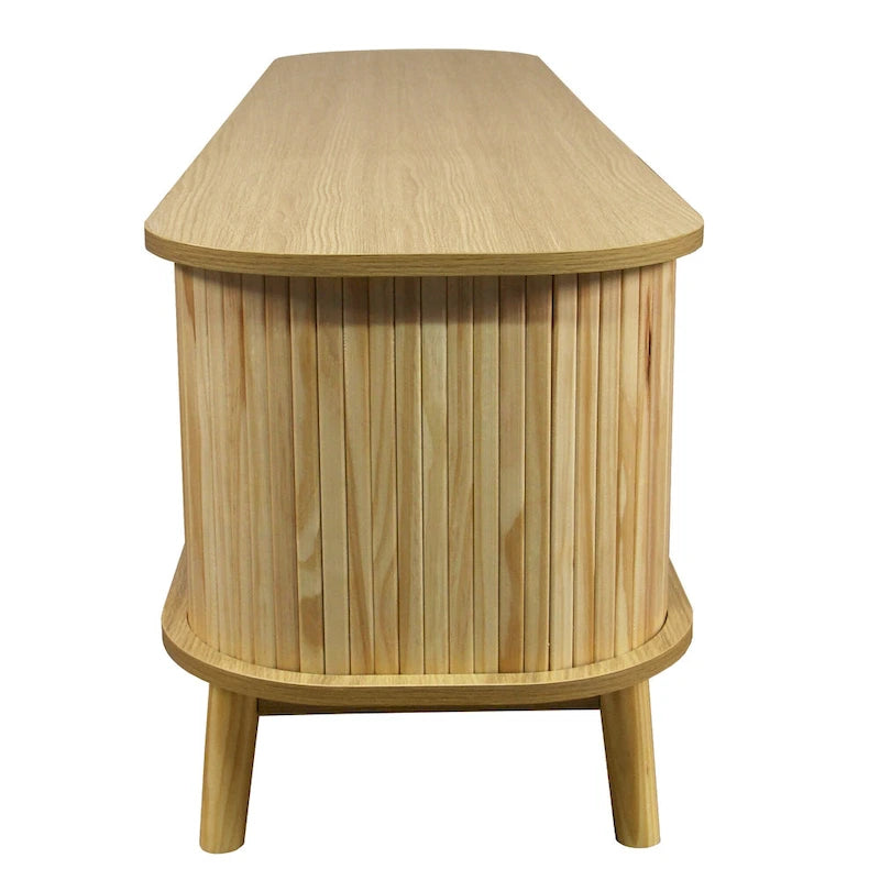 Meuble TV en bois naturel / blanc / rotin marron pour téléviseurs jusqu'à 75 pouces