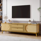 Meuble TV en bois naturel / blanc / rotin marron pour téléviseurs jusqu'à 75 pouces