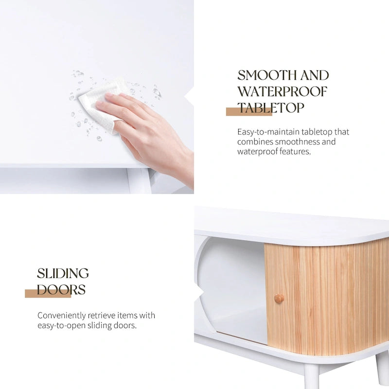 Meuble TV en bois naturel / blanc / rotin marron pour téléviseurs jusqu'à 75 pouces