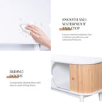 Meuble TV en bois naturel / blanc / rotin marron pour téléviseurs jusqu'à 75 pouces