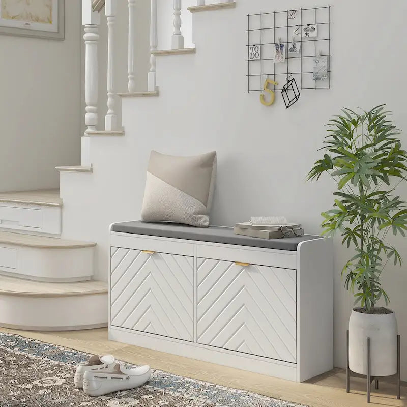 Banc de rangement à chaussures blanc à tiroir basculant pour 1 personne