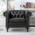 Fauteuil d'appoint capitonné en similicuir noir avec clous de tapissier pour 1 personne