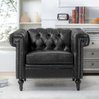 Fauteuil d'appoint capitonné en similicuir noir avec clous de tapissier pour 1 personne