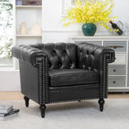 Fauteuil d'appoint capitonné en similicuir noir avec clous de tapissier pour 1 personne