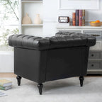 Fauteuil d'appoint capitonné en similicuir noir avec clous de tapissier pour 1 personne