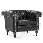 Fauteuil d'appoint capitonné en similicuir noir avec clous de tapissier pour 1 personne