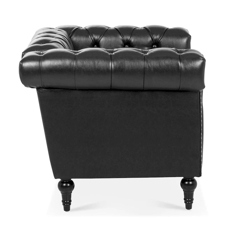 Fauteuil d'appoint capitonné en similicuir noir avec clous de tapissier pour 1 personne