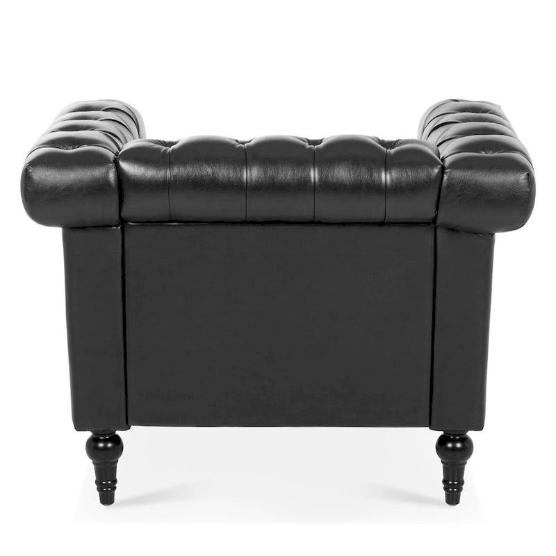 Fauteuil d'appoint capitonné en similicuir noir avec clous de tapissier pour 1 personne