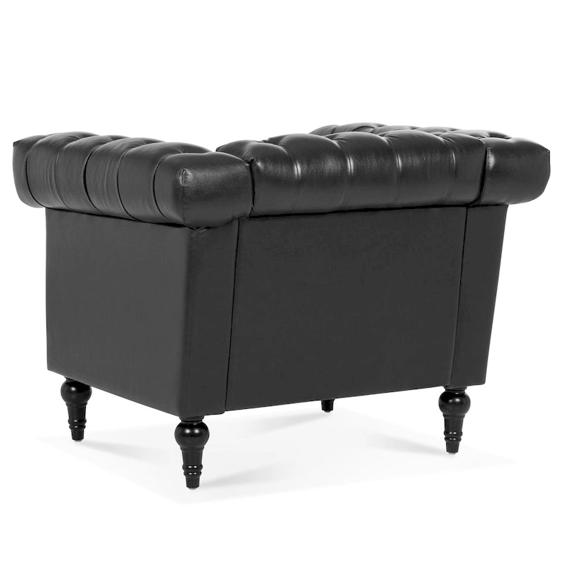Fauteuil d'appoint capitonné en similicuir noir avec clous de tapissier pour 1 personne