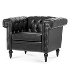Fauteuil d'appoint capitonné en similicuir noir avec clous de tapissier pour 1 personne