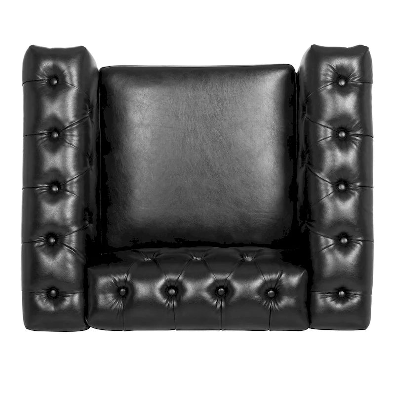 Fauteuil d'appoint capitonné en similicuir noir avec clous de tapissier pour 1 personne