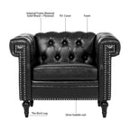 Fauteuil d'appoint capitonné en similicuir noir avec clous de tapissier pour 1 personne