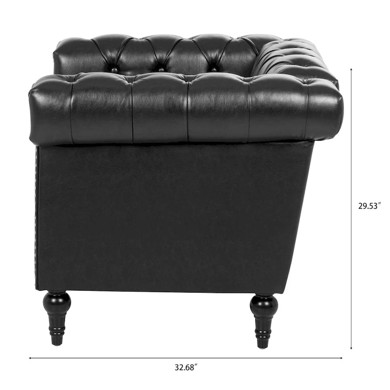 Fauteuil d'appoint capitonné en similicuir noir avec clous de tapissier pour 1 personne