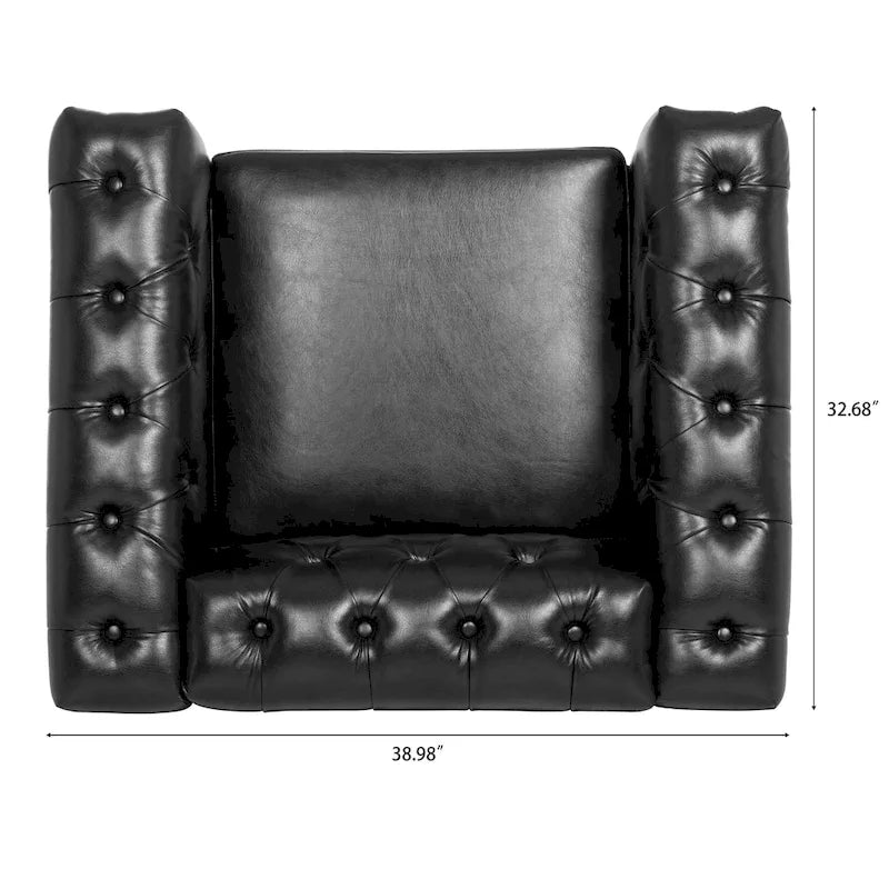 Fauteuil d'appoint capitonné en similicuir noir avec clous de tapissier pour 1 personne