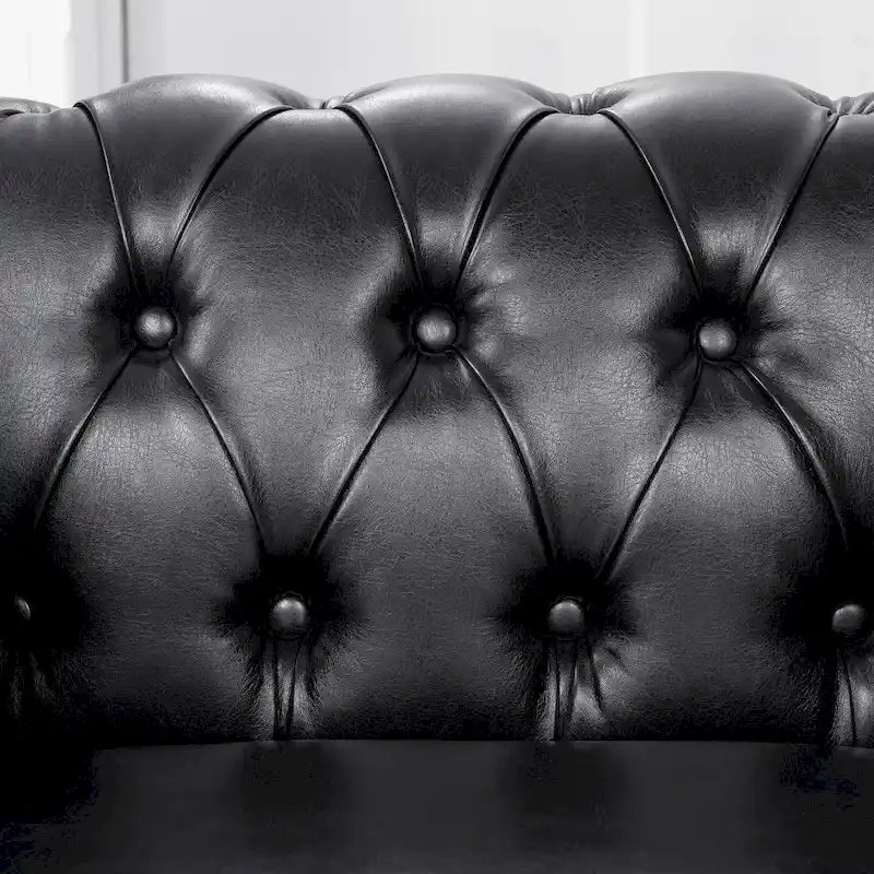 Fauteuil d'appoint capitonné en similicuir noir avec clous de tapissier pour 1 personne