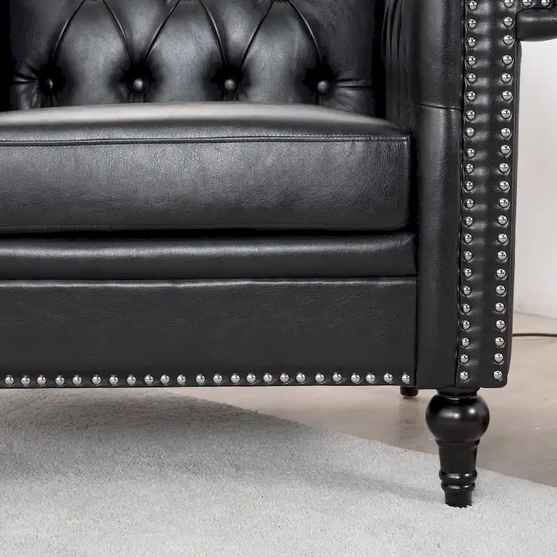 Fauteuil d'appoint capitonné en similicuir noir avec clous de tapissier pour 1 personne