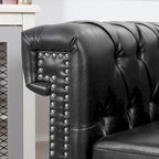 Fauteuil d'appoint capitonné en similicuir noir avec clous de tapissier pour 1 personne