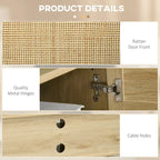 Meuble TV en bois naturel et rotin style bohème pour téléviseurs jusqu'à 60 pouces
