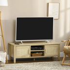 Meuble TV en bois naturel et rotin style bohème pour téléviseurs jusqu'à 60 pouces