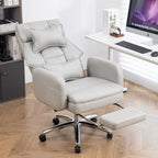 Fauteuil de bureau inclinable en similicuir gris clair avec repose-pieds escamotable et support lombaire pour 1