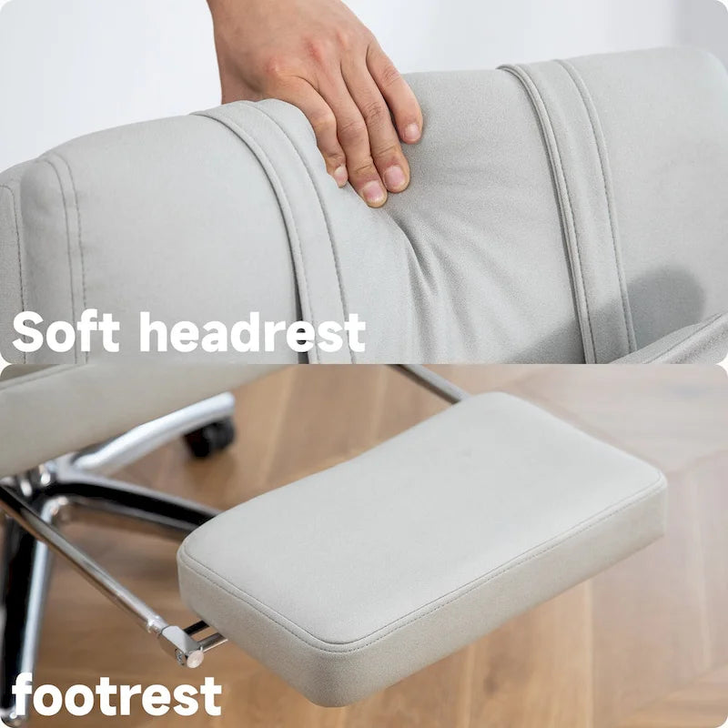 Fauteuil de bureau inclinable en similicuir gris clair avec repose-pieds escamotable et support lombaire pour 1