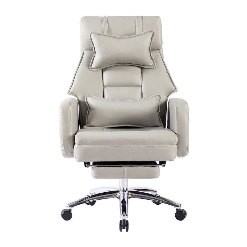 Fauteuil de bureau inclinable en similicuir gris clair avec repose-pieds escamotable et support lombaire pour 1