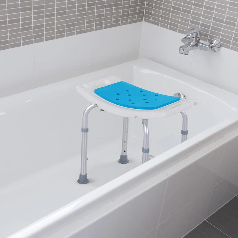 Chaise de douche réglable – Bleue, aluminium et plastique, tabouret de bain antidérapant, 1 utilisateur
