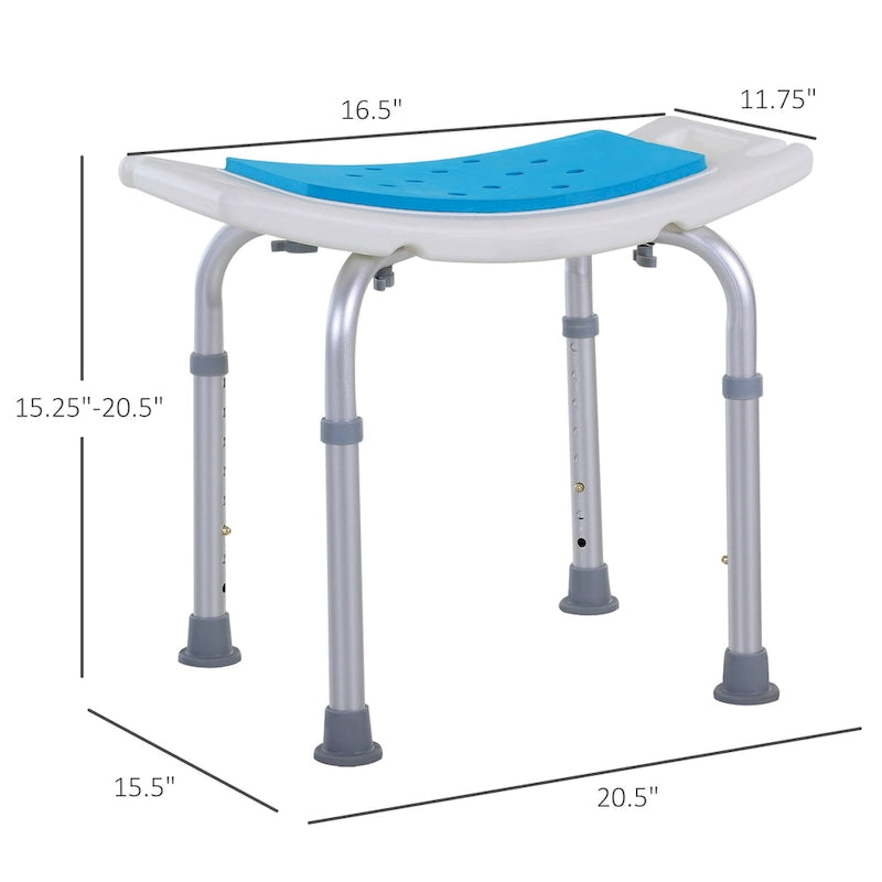Chaise de douche réglable – Bleue, aluminium et plastique, tabouret de bain antidérapant, 1 utilisateur