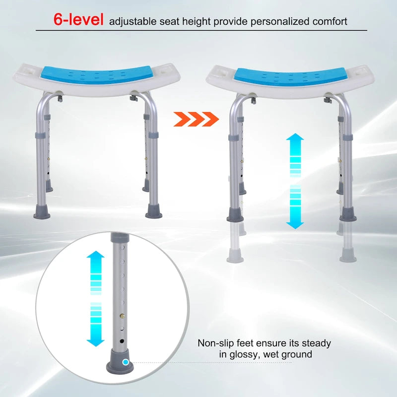 Chaise de douche réglable – Bleue, aluminium et plastique, tabouret de bain antidérapant, 1 utilisateur