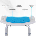Chaise de douche réglable – Bleue, aluminium et plastique, tabouret de bain antidérapant, 1 utilisateur
