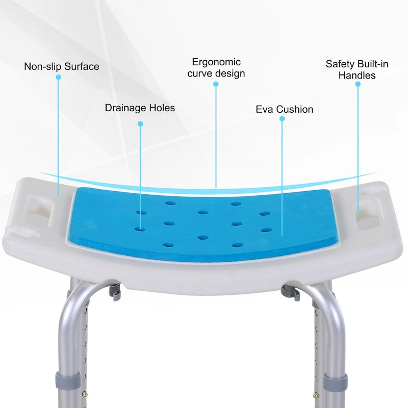 Chaise de douche réglable – Bleue, aluminium et plastique, tabouret de bain antidérapant, 1 utilisateur