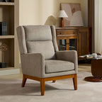 Fauteuil d'appoint à oreilles – Taupe, Moderne, Dossier haut, Polyester et bois massif, Une place