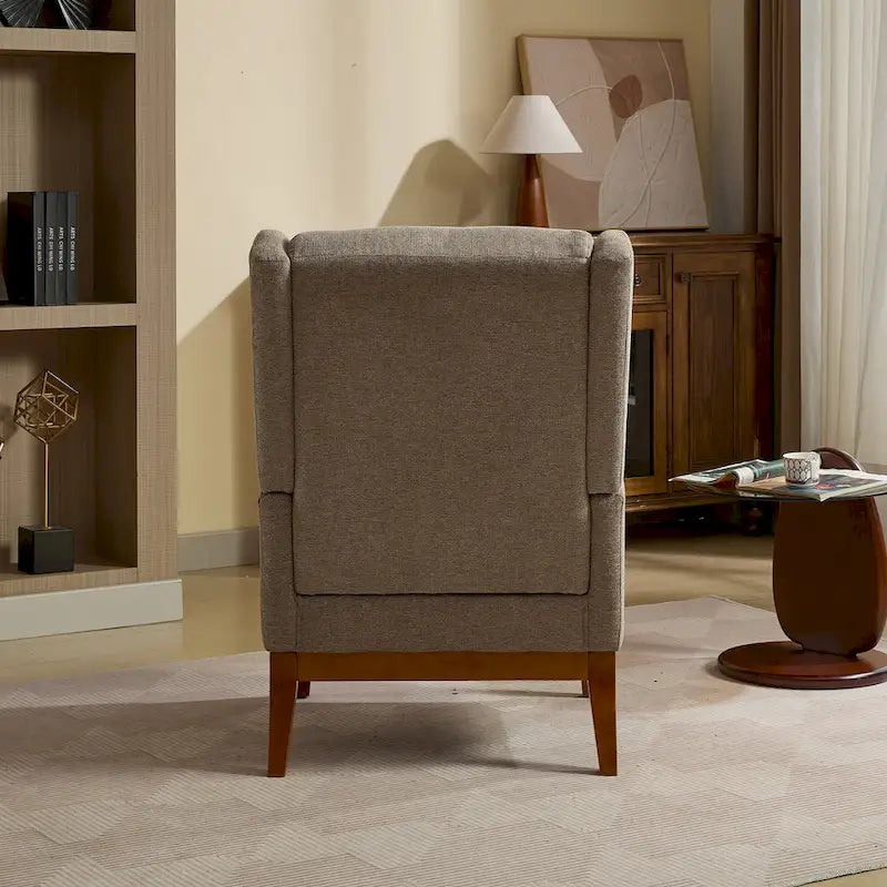 Fauteuil d'appoint à oreilles – Taupe, Moderne, Dossier haut, Polyester et bois massif, Une place