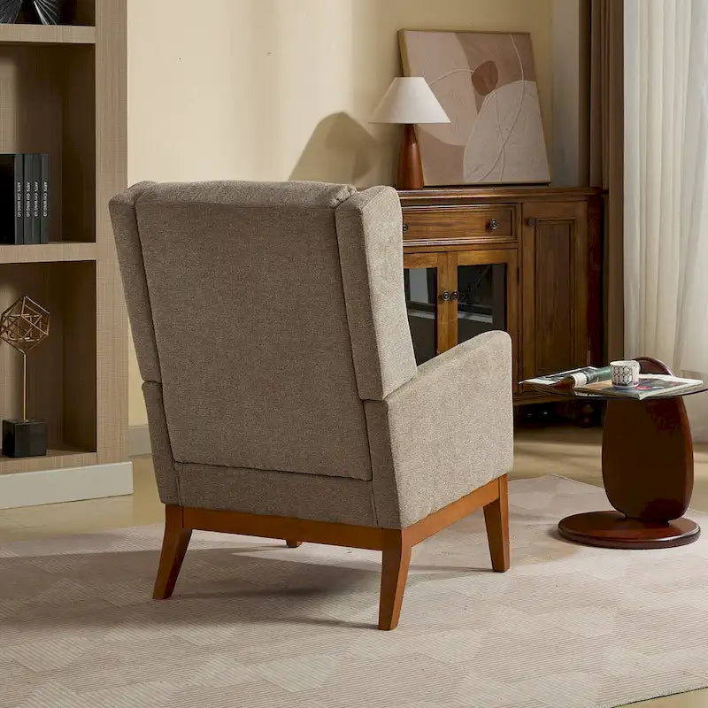 Fauteuil d'appoint à oreilles – Taupe, Moderne, Dossier haut, Polyester et bois massif, Une place
