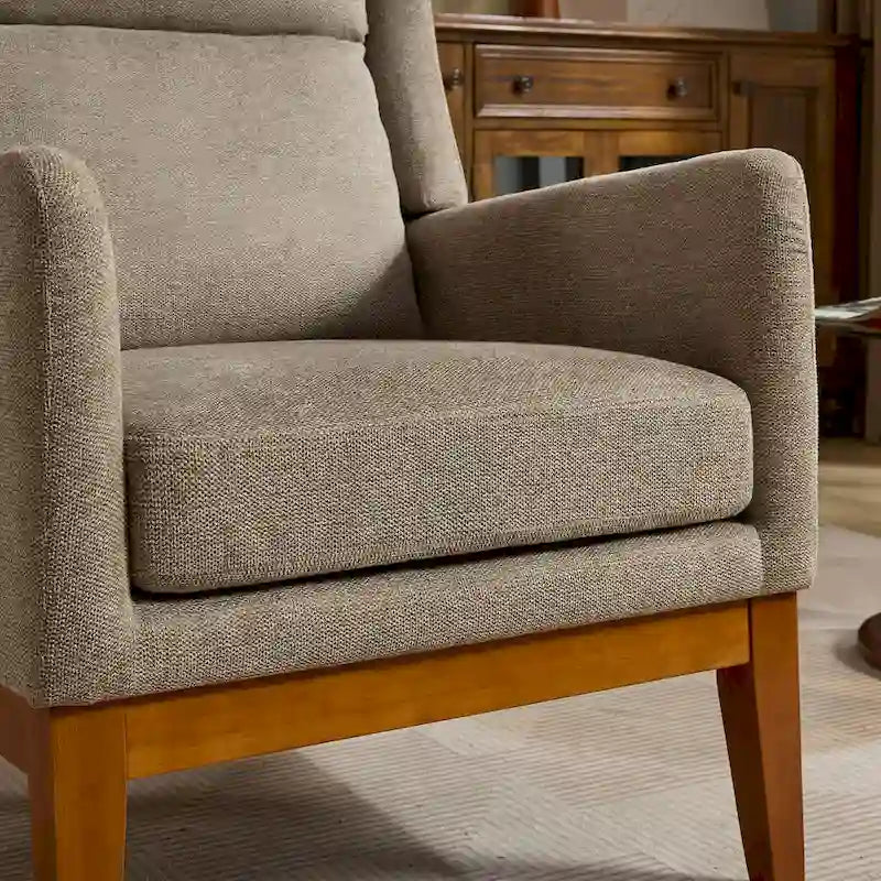 Fauteuil d'appoint à oreilles – Taupe, Moderne, Dossier haut, Polyester et bois massif, Une place