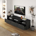 Meuble TV avec 3 étagères ouvertes et 3 tiroirs – Noir/Blanc, Panneau de densité minimaliste moderne, 1 à 2 utilisateurs