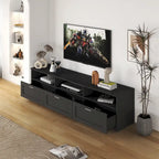 Meuble TV avec 3 étagères ouvertes et 3 tiroirs – Noir/Blanc, Panneau de densité minimaliste moderne, 1 à 2 utilisateurs