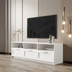 Meuble TV avec 3 étagères ouvertes et 3 tiroirs – Noir/Blanc, Panneau de densité minimaliste moderne, 1 à 2 utilisateurs