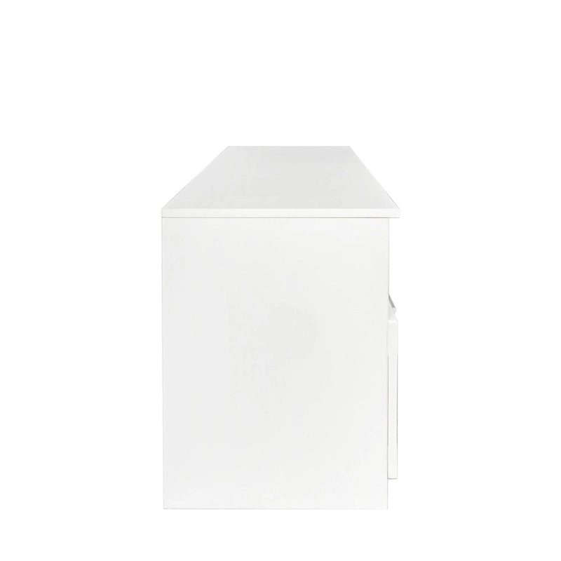 Meuble TV avec 3 étagères ouvertes et 3 tiroirs – Noir/Blanc, Panneau de densité minimaliste moderne, 1 à 2 utilisateurs