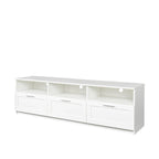 Meuble TV avec 3 étagères ouvertes et 3 tiroirs – Noir/Blanc, Panneau de densité minimaliste moderne, 1 à 2 utilisateurs