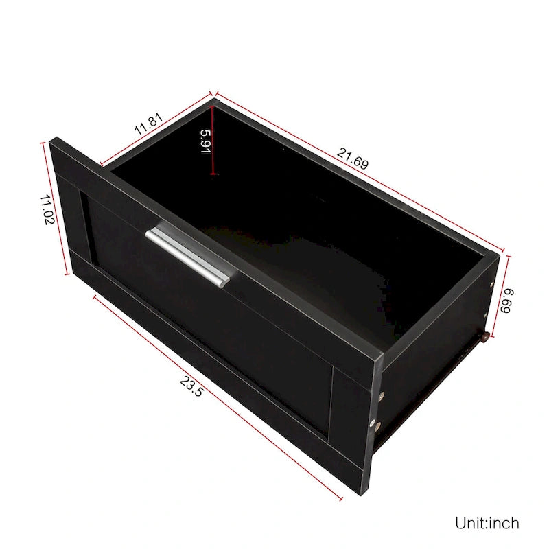 Meuble TV avec 3 étagères ouvertes et 3 tiroirs – Noir/Blanc, Panneau de densité minimaliste moderne, 1 à 2 utilisateurs