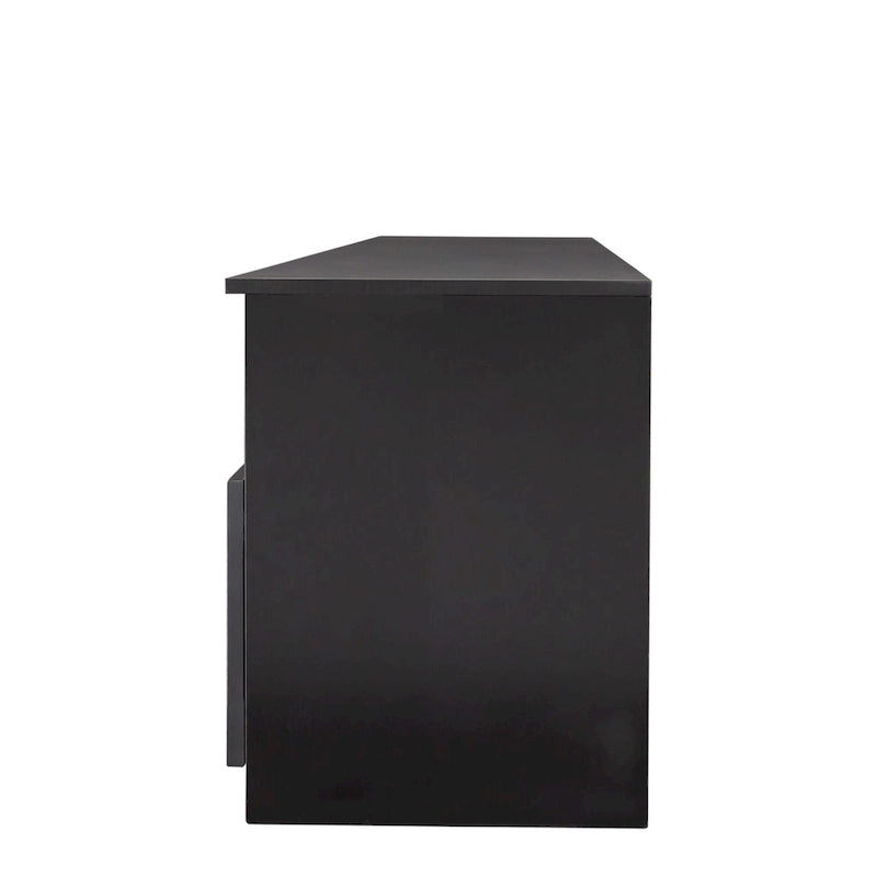 Meuble TV avec 3 étagères ouvertes et 3 tiroirs – Noir/Blanc, Panneau de densité minimaliste moderne, 1 à 2 utilisateurs